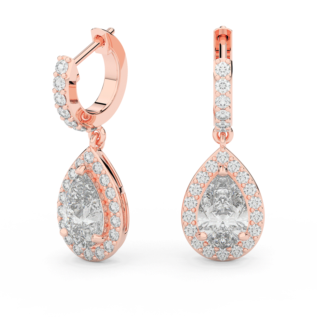 2.70CT.TW PEAR WITH HALO LAB DIAMOND DROP EARRINGS - Nazarelle