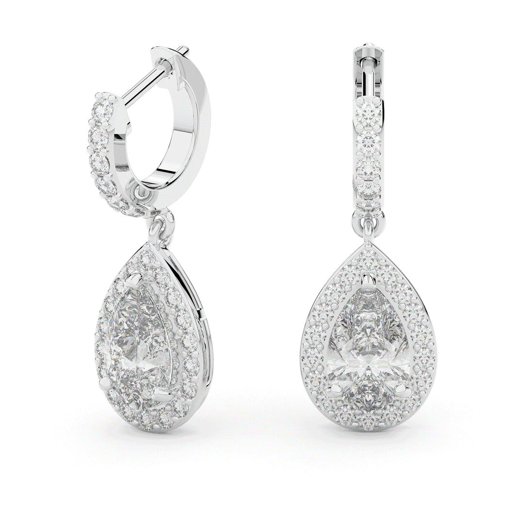 2.70CT.TW PEAR WITH HALO LAB DIAMOND DROP EARRINGS - Nazarelle