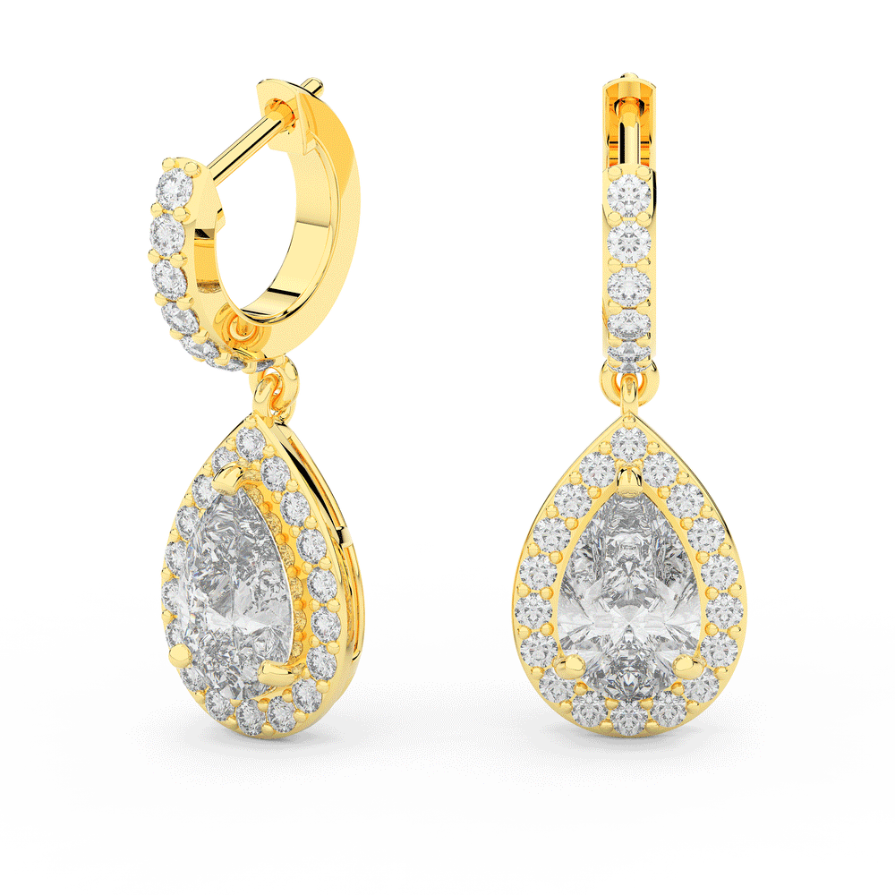 2.70CT.TW PEAR WITH HALO LAB DIAMOND DROP EARRINGS - Nazarelle