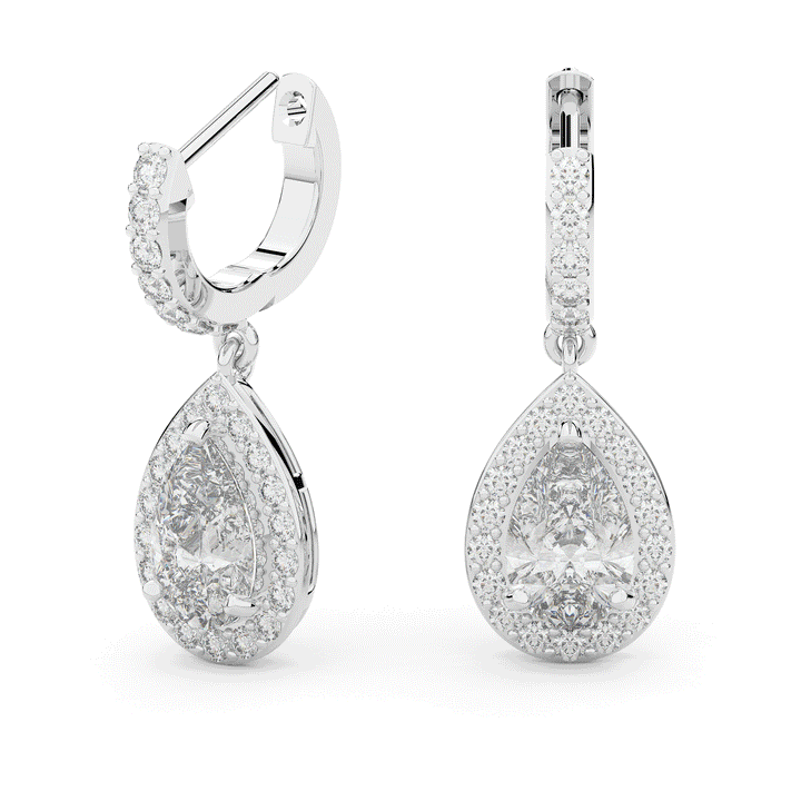 2.70CT.TW PEAR WITH HALO LAB DIAMOND DROP EARRINGS