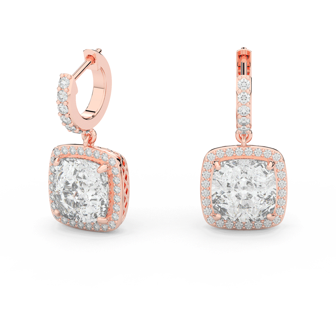 3.20CT.TW CUSHION WITH HALO LAB DIAMOND DROP EARRINGS