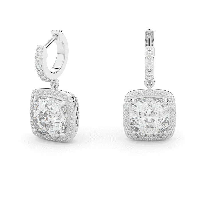 3.20CT.TW CUSHION WITH HALO LAB DIAMOND DROP EARRINGS