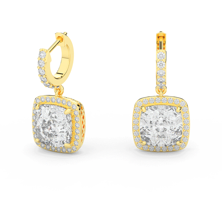 3.20CT.TW CUSHION WITH HALO LAB DIAMOND DROP EARRINGS