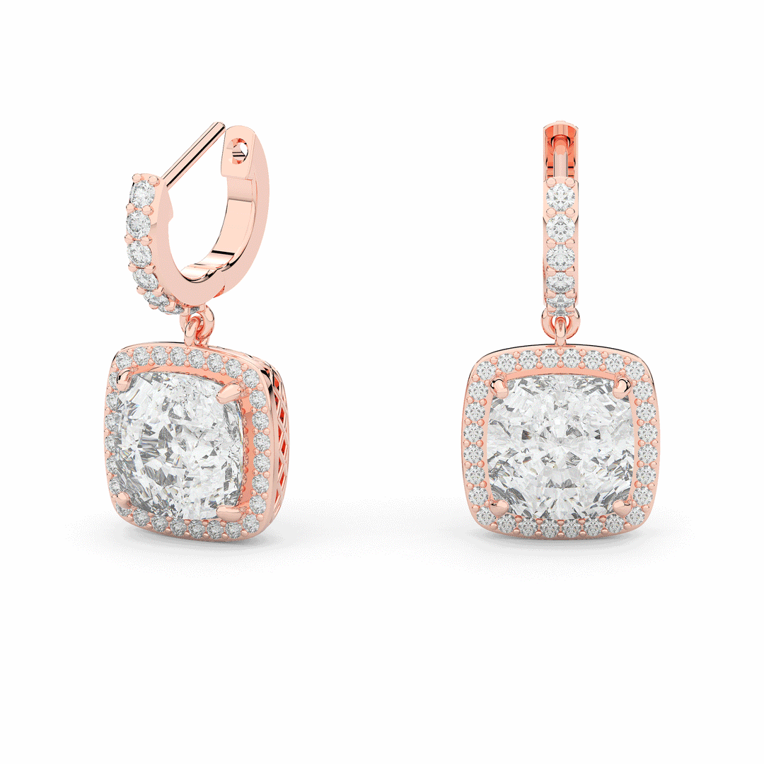 3.20CT.TW CUSHION WITH HALO LAB DIAMOND DROP EARRINGS