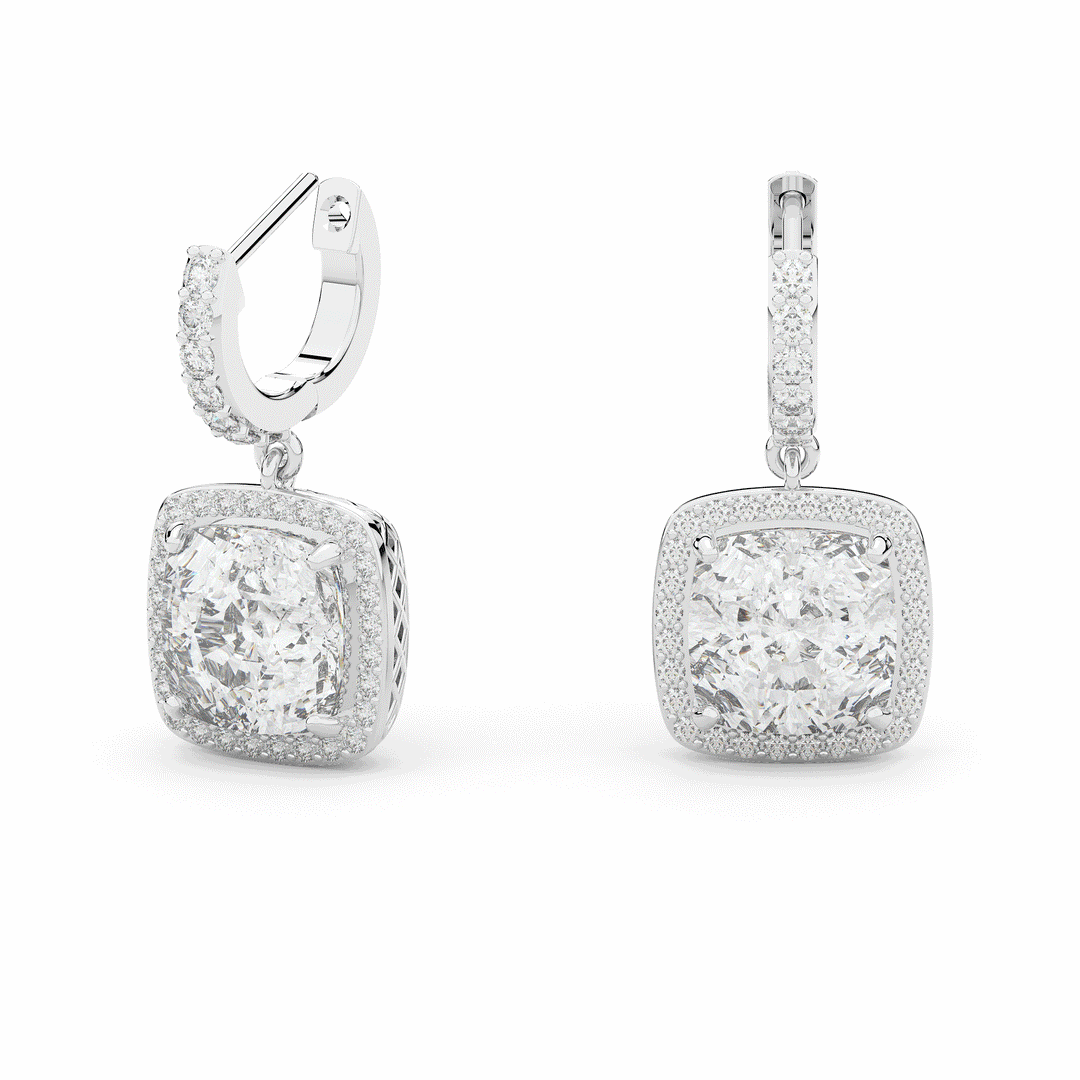 3.20CT.TW CUSHION WITH HALO LAB DIAMOND DROP EARRINGS