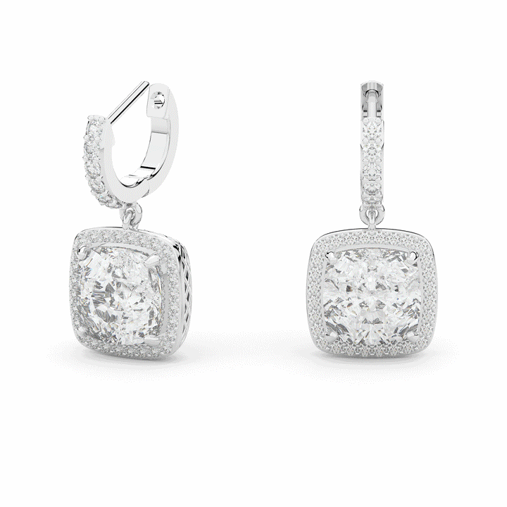 3.20CT.TW CUSHION WITH HALO LAB DIAMOND DROP EARRINGS