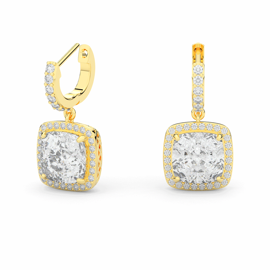 3.20CT.TW CUSHION WITH HALO LAB DIAMOND DROP EARRINGS