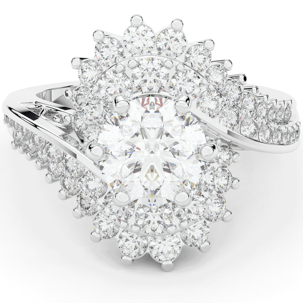 3.35CT.TW ROUND LAB DIAMOND BYPASS HALO ENGAGEMENT RING