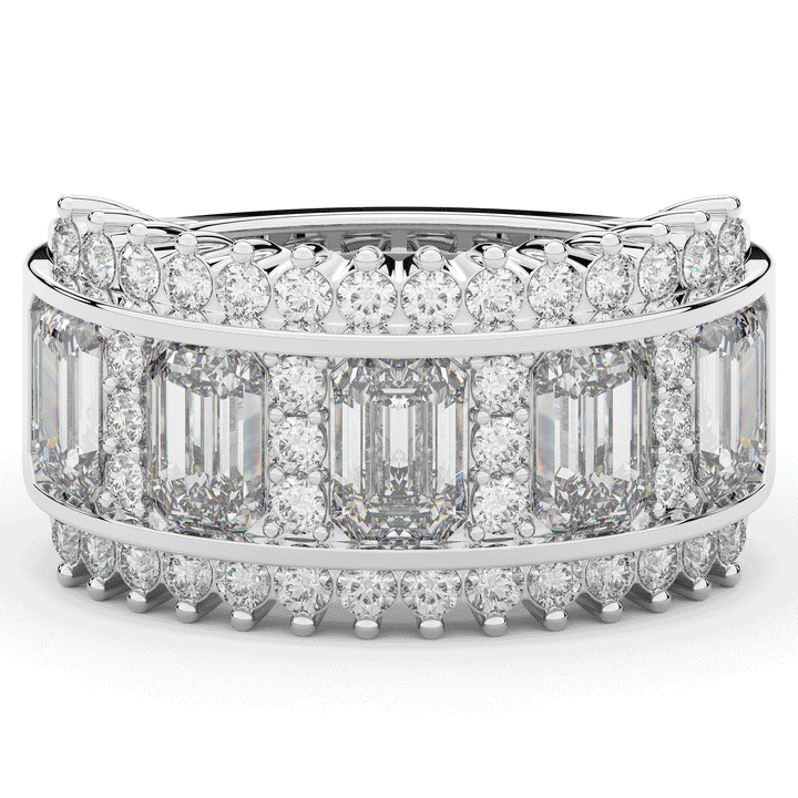 4.40CT.TW EMERALD CUT AND ROUND LAB DIAMOND WEDDING BAND