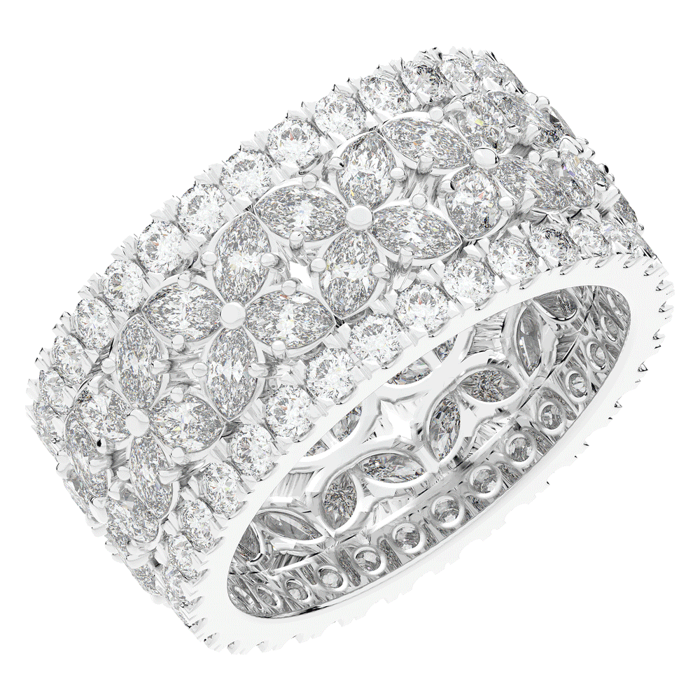 3.80CT.TW MARQUISE AND ROUND LAB DIAMOND FLOWER PETAL ETERNITY WEDDING BAND - Nazarelle