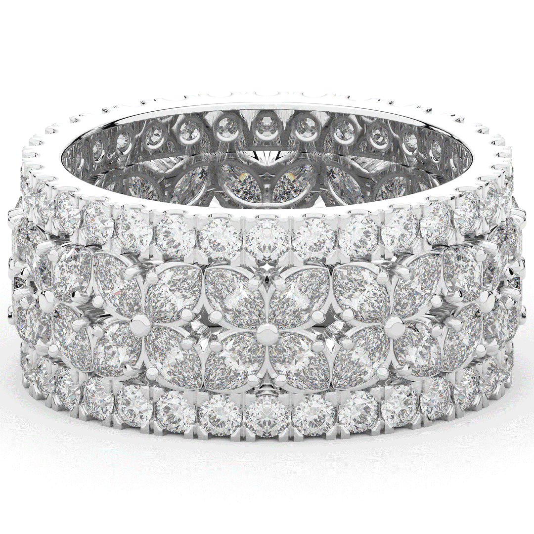 3.80CT.TW MARQUISE AND ROUND LAB DIAMOND FLOWER PETAL ETERNITY WEDDING BAND - Nazarelle