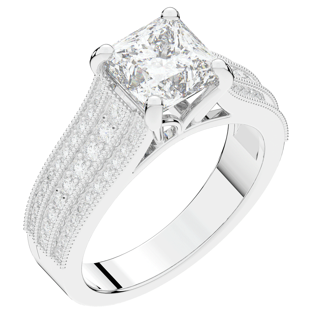 3.55CT.TW PRINCESS LAB DIAMOND ENGAGEMENT RING