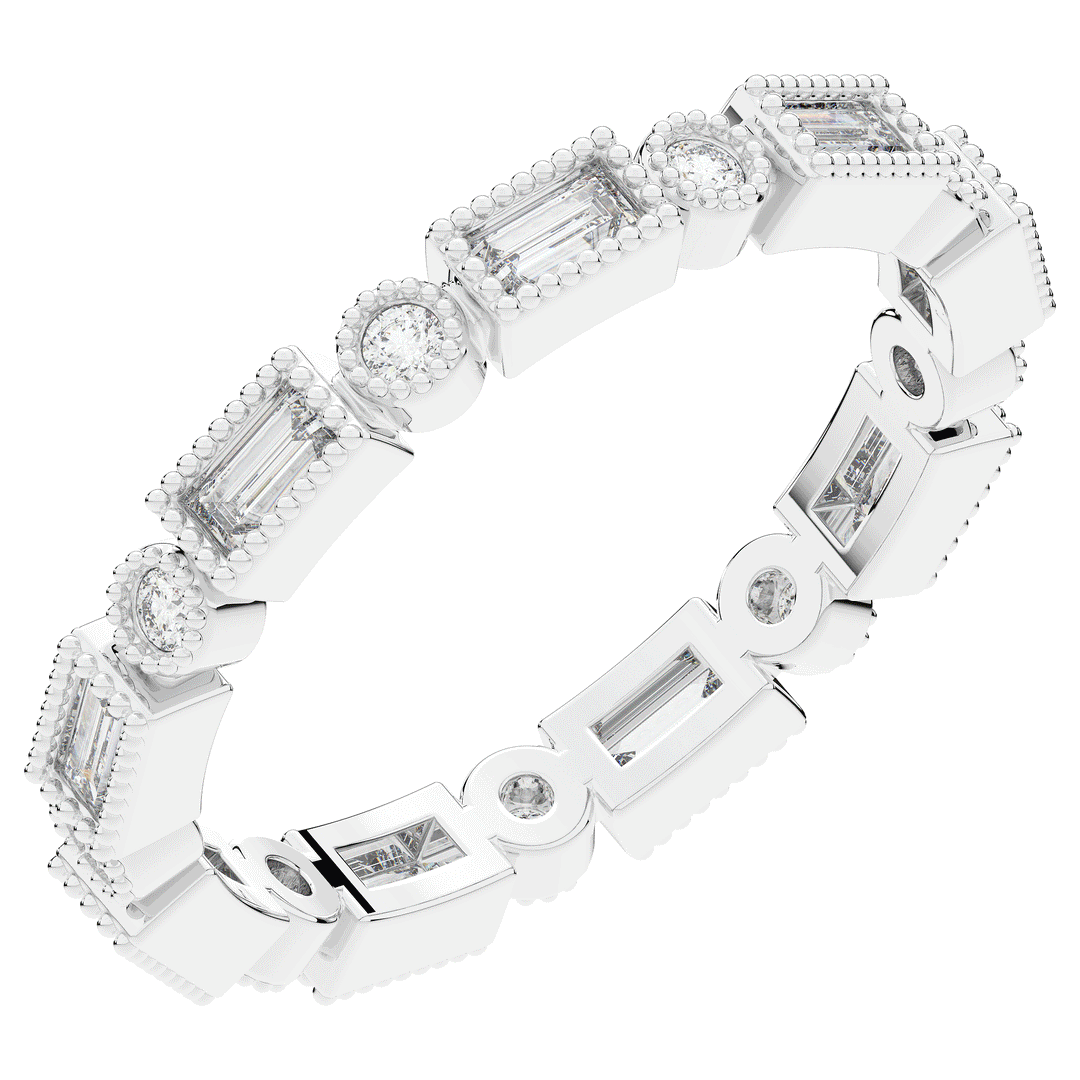 0.50CT.TW BAGUETTE AND ROUND LAB DIAMOND BEZEL SET ETERNITY WEDDING BAND