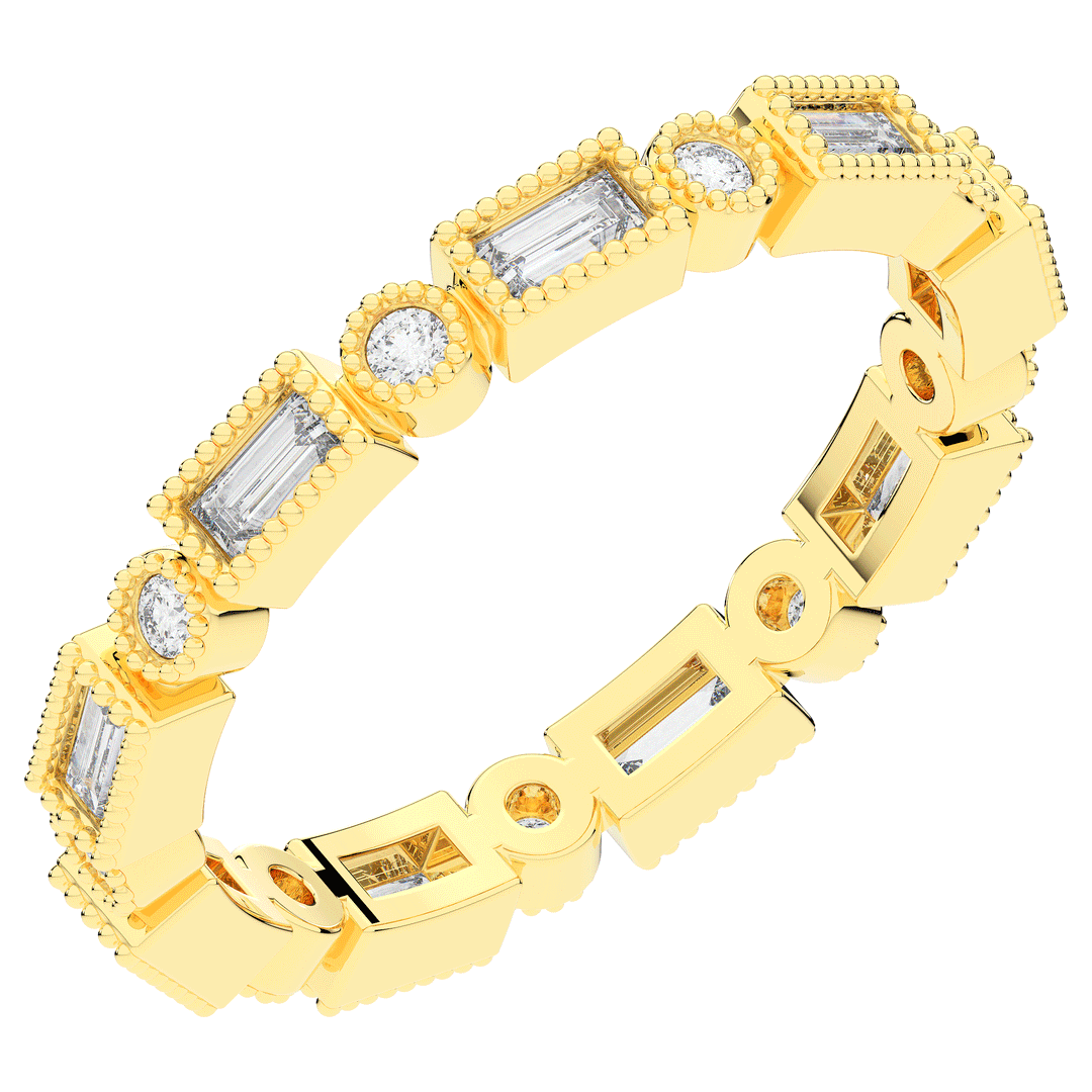 0.50CT.TW BAGUETTE AND ROUND LAB DIAMOND BEZEL SET ETERNITY WEDDING BAND