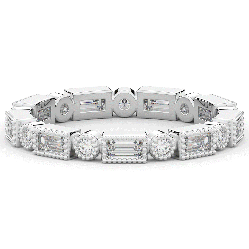 0.50CT.TW BAGUETTE AND ROUND LAB DIAMOND BEZEL SET ETERNITY WEDDING BAND