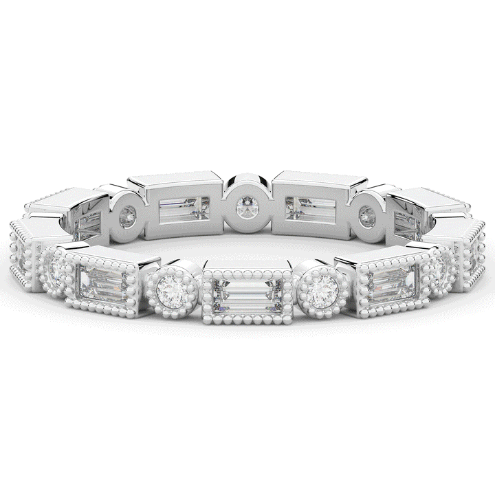 0.50CT.TW BAGUETTE AND ROUND LAB DIAMOND BEZEL SET ETERNITY WEDDING BAND