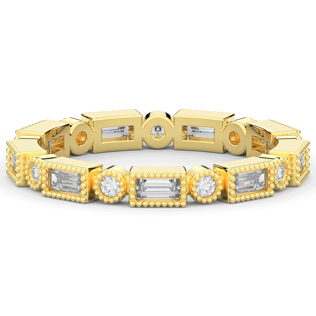 0.50CT.TW BAGUETTE AND ROUND LAB DIAMOND BEZEL SET ETERNITY WEDDING BAND