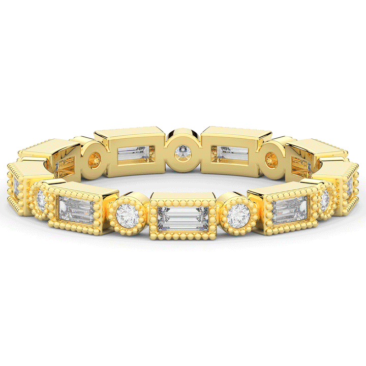 0.50CT.TW BAGUETTE AND ROUND LAB DIAMOND BEZEL SET ETERNITY WEDDING BAND