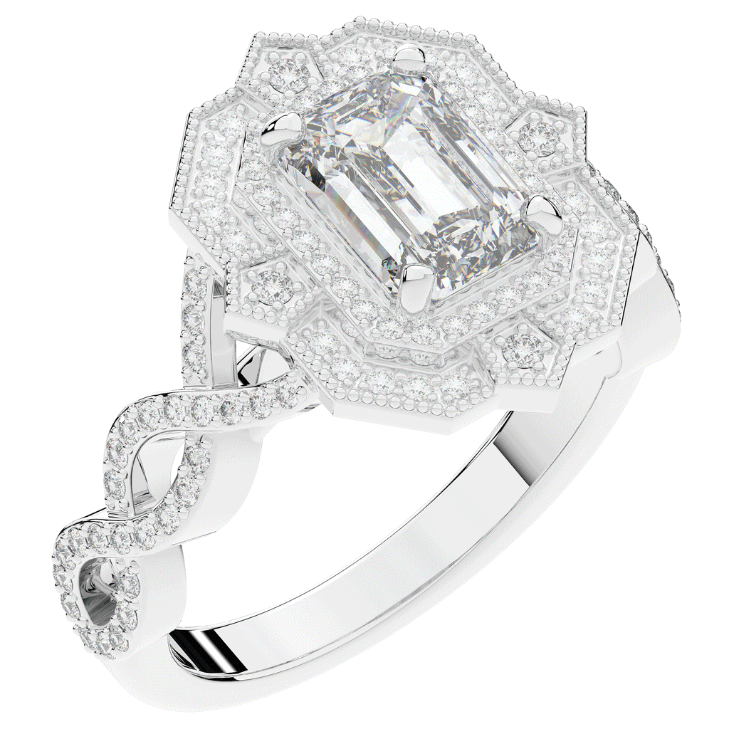 1.90CT.TW EMERALD CUT LAB DIAMOND HALO ENGAGEMENT RING