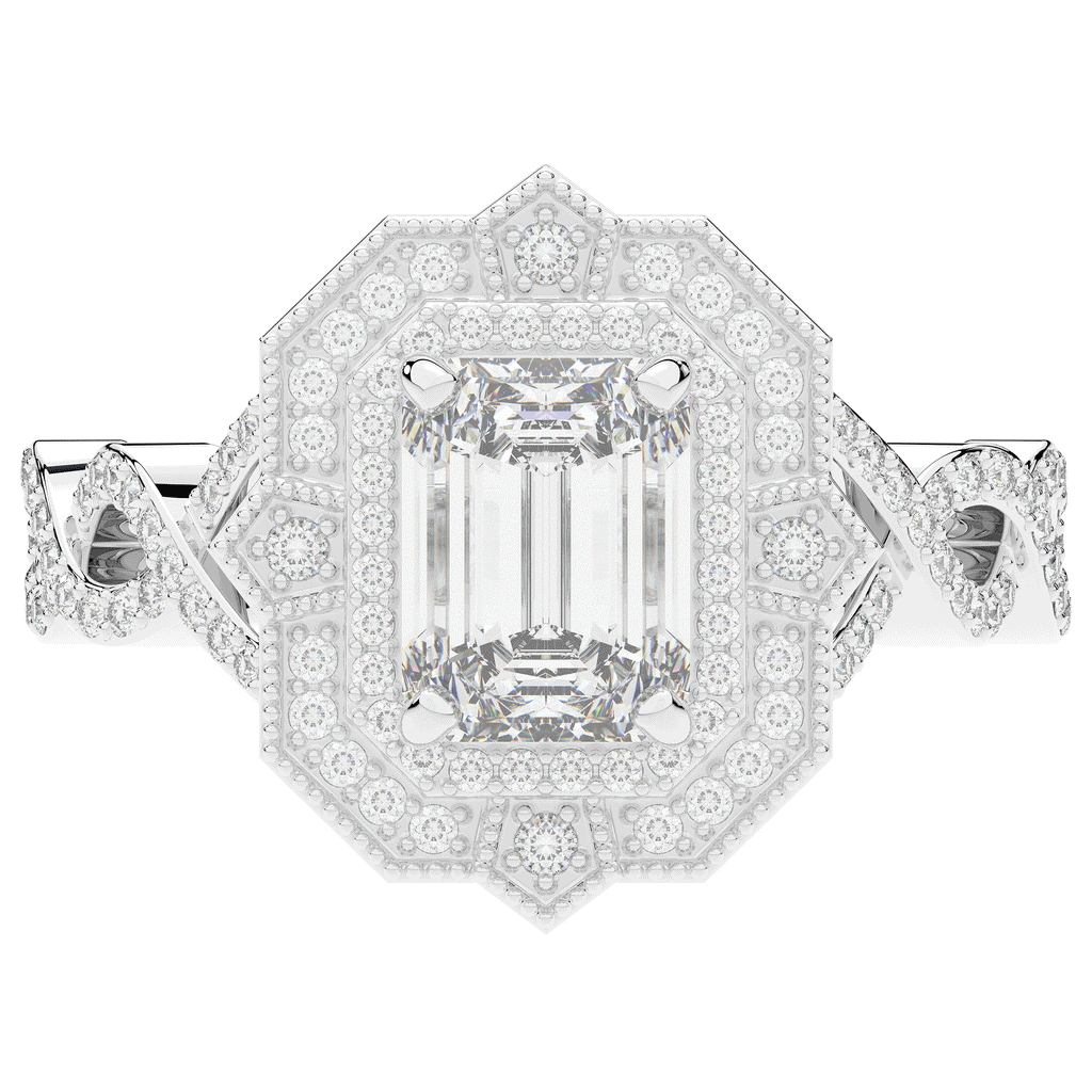 1.90CT.TW EMERALD CUT LAB DIAMOND HALO ENGAGEMENT RING