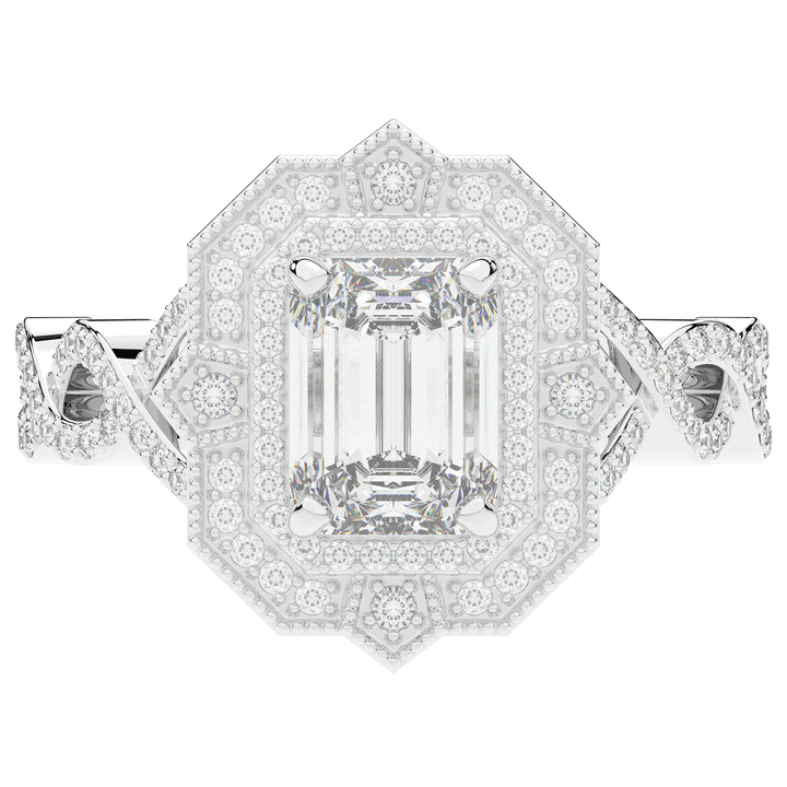 1.90CT.TW EMERALD CUT LAB DIAMOND HALO ENGAGEMENT RING