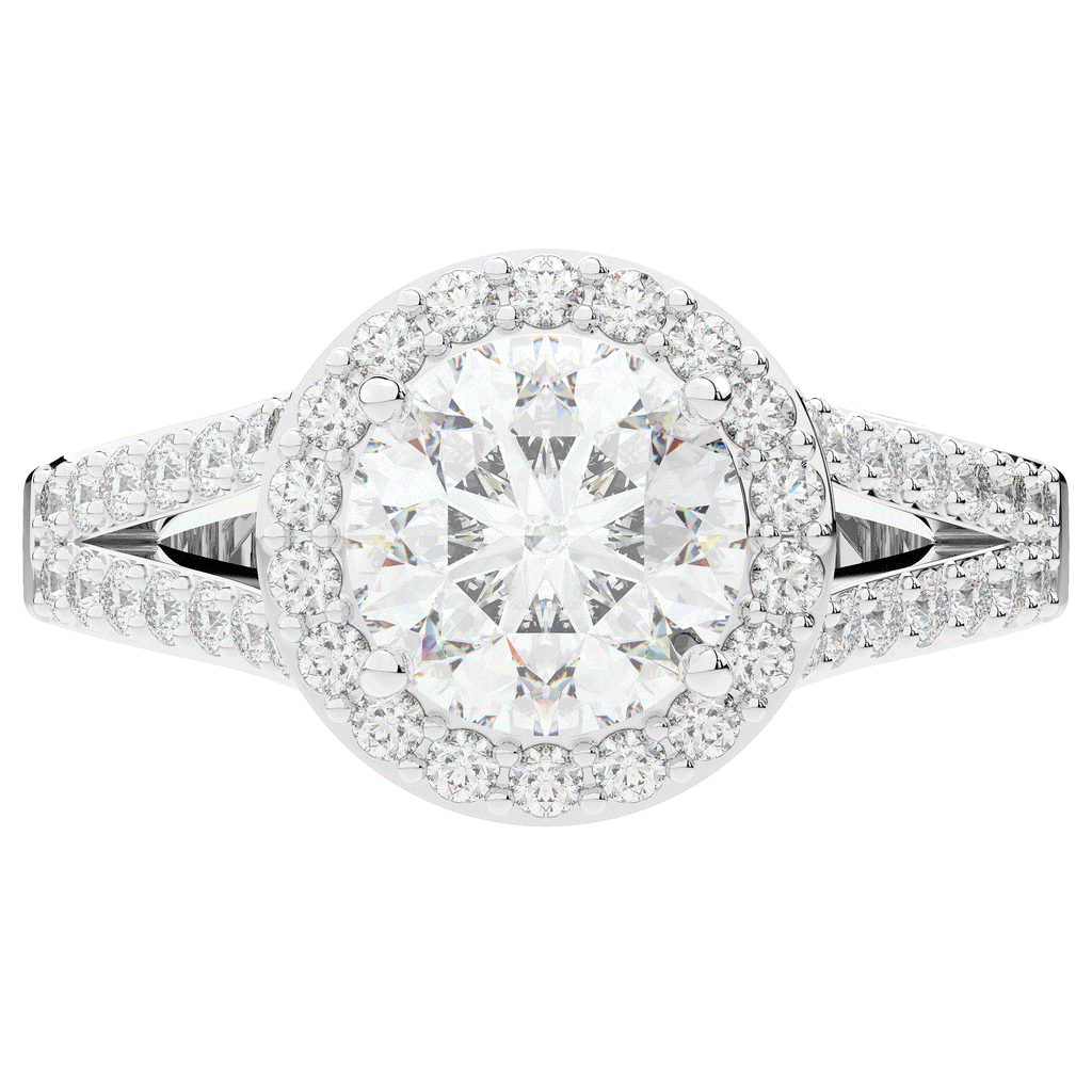 2.50CT.TW ROUND LAB DIAMOND SPLIT SHANK HALO ENGAGEMENT RING - Nazarelle