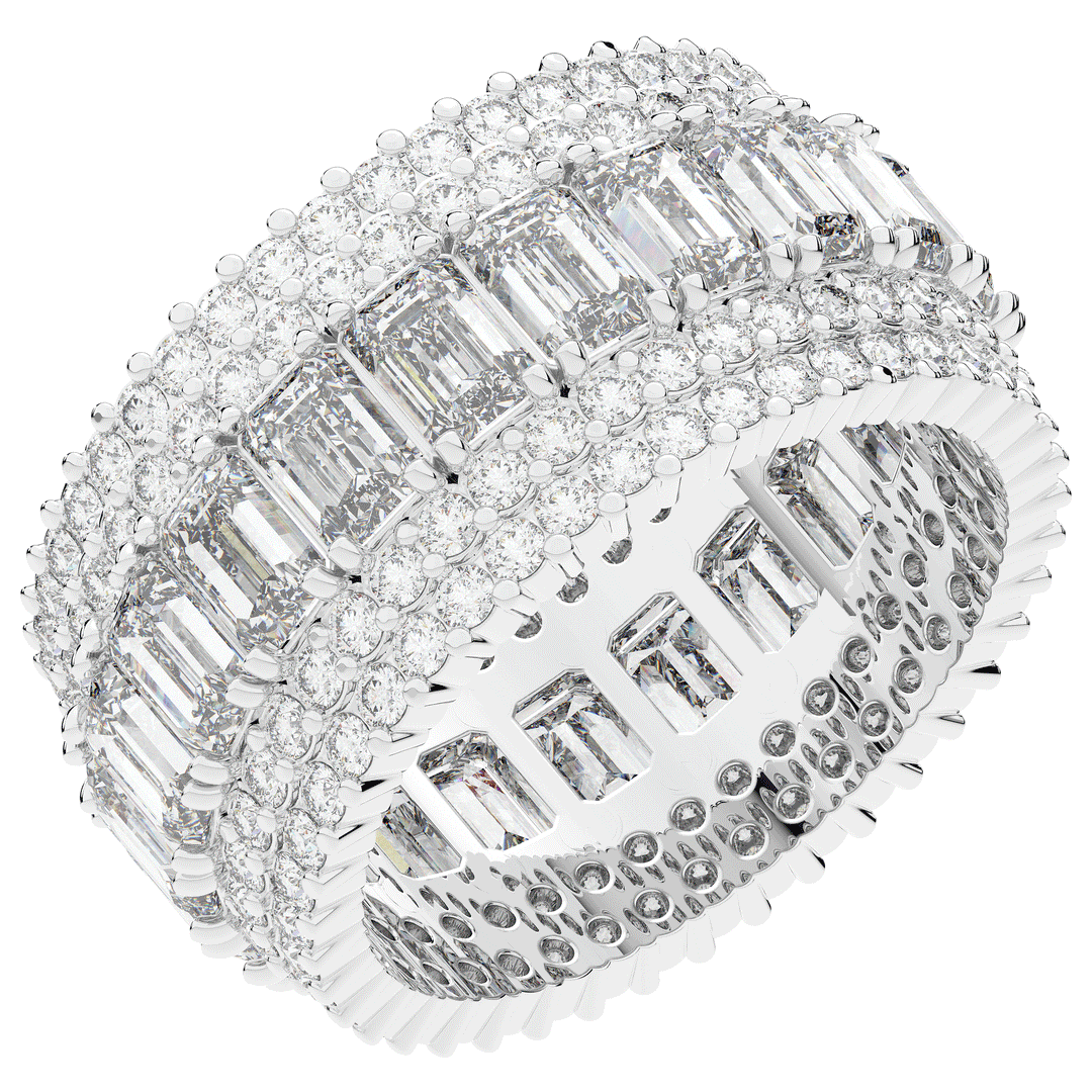 7.00CT.TW EMERALD CUT AND ROUND LAB DIAMOND ETERNITY WEDDING BAND