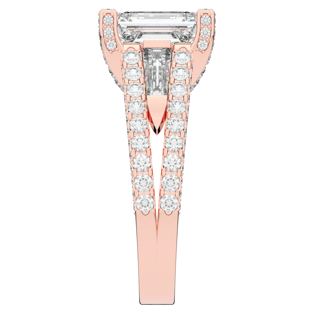 4.60CT.TW EMERALD CUT LAB DIAMOND SPLIT SHANK ENGAGEMENT RING