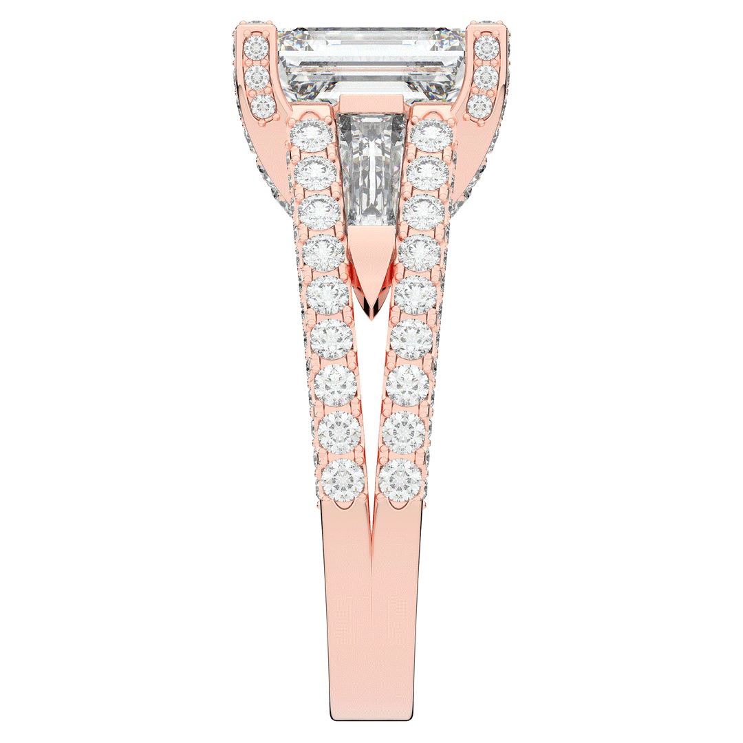 4.60CT.TW EMERALD CUT LAB DIAMOND SPLIT SHANK ENGAGEMENT RING