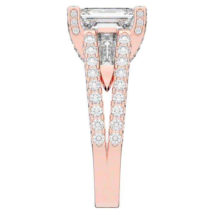 4.60CT.TW EMERALD CUT LAB DIAMOND SPLIT SHANK ENGAGEMENT RING