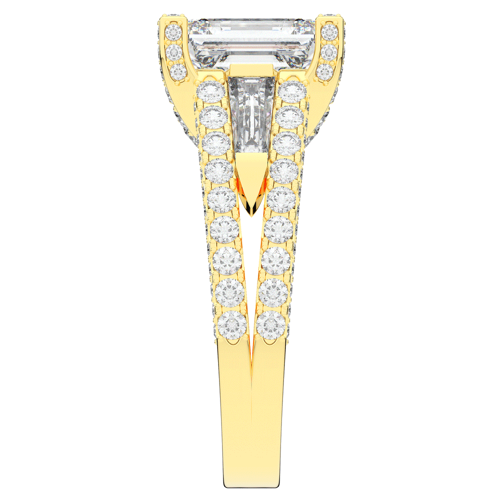 4.60CT.TW EMERALD CUT LAB DIAMOND SPLIT SHANK ENGAGEMENT RING