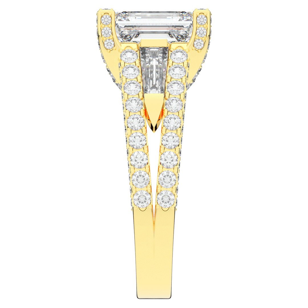 4.60CT.TW EMERALD CUT LAB DIAMOND SPLIT SHANK ENGAGEMENT RING