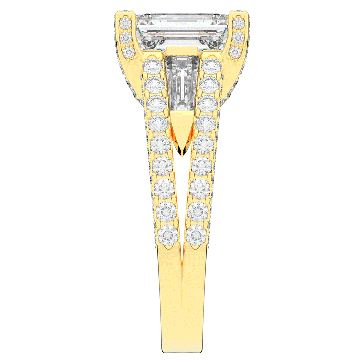 4.60CT.TW EMERALD CUT LAB DIAMOND SPLIT SHANK ENGAGEMENT RING