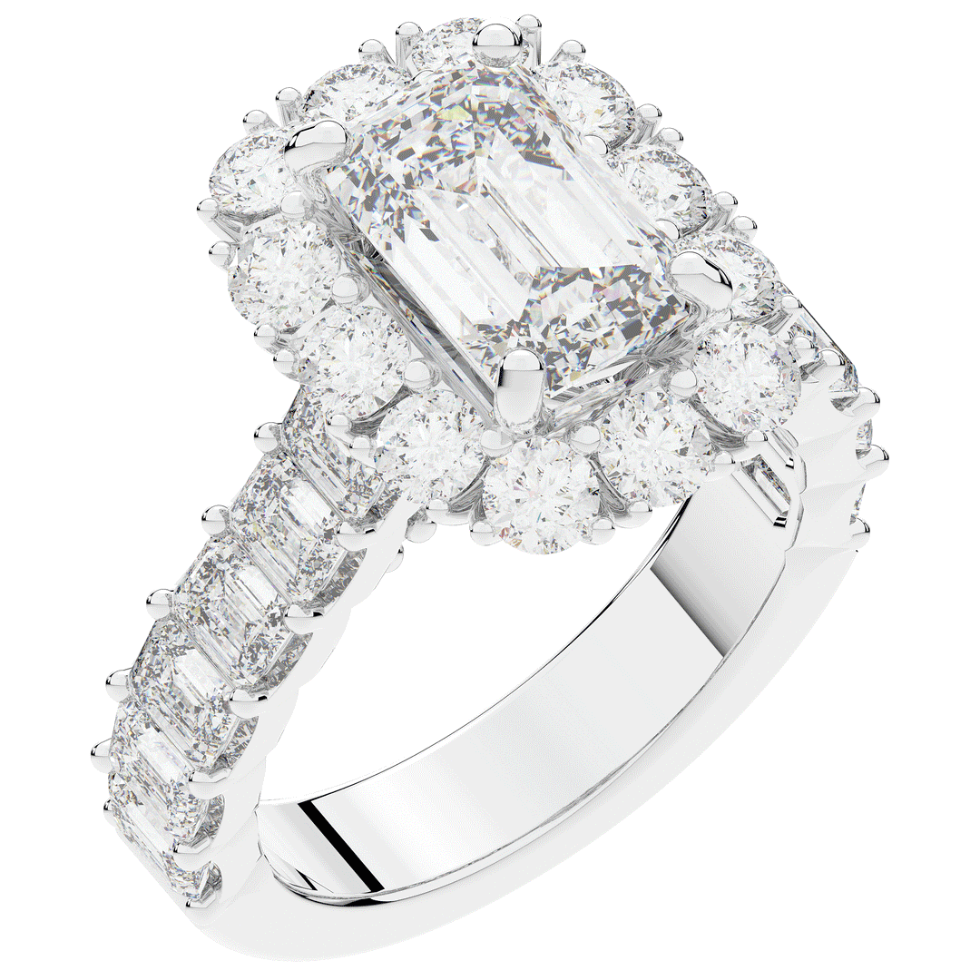 6.00CT.TW EMERALD CUT LAB DIAMOND HALO ENGAGEMENT RING