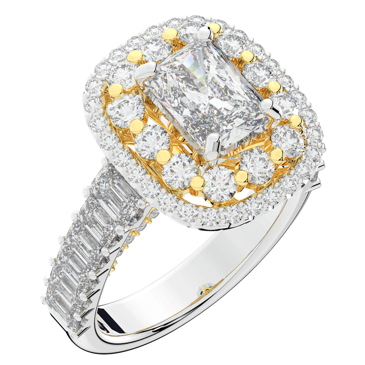 4.70CT.TW RADIANT LAB DIAMOND DOUBLE HALO TWO TONE ENGAGEMENT RING