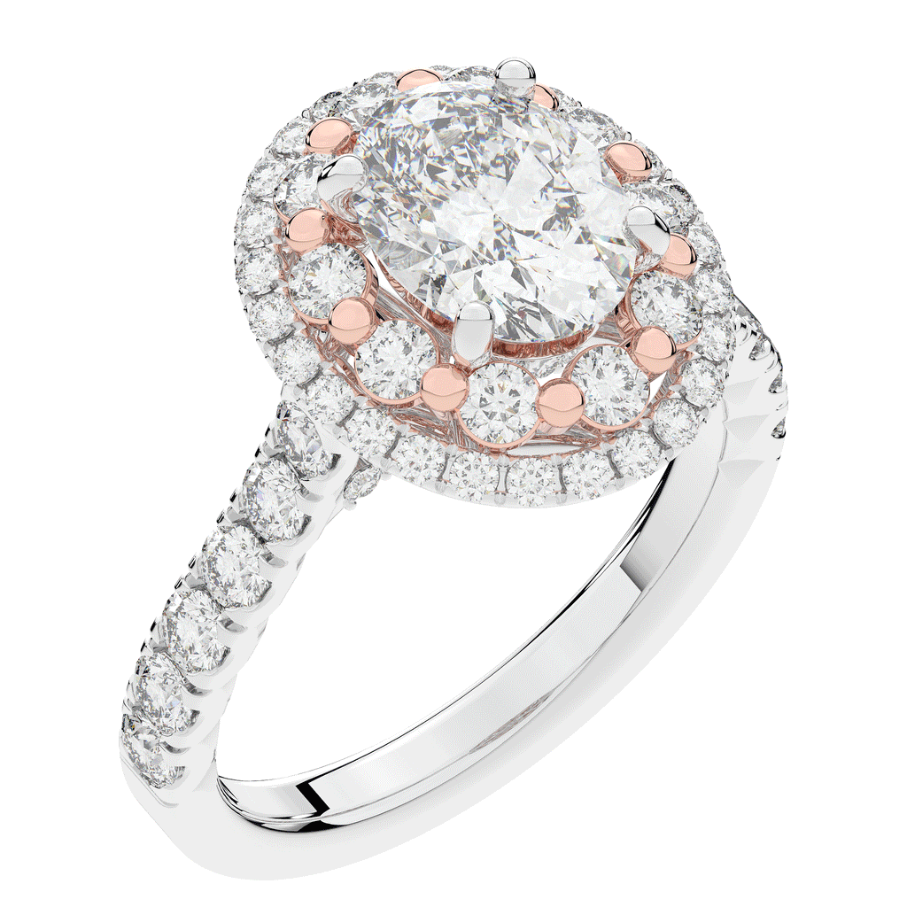 3.30CT.TW OVAL LAB DIAMOND DOUBLE HALO TWO TONE ENGAGEMENT RING