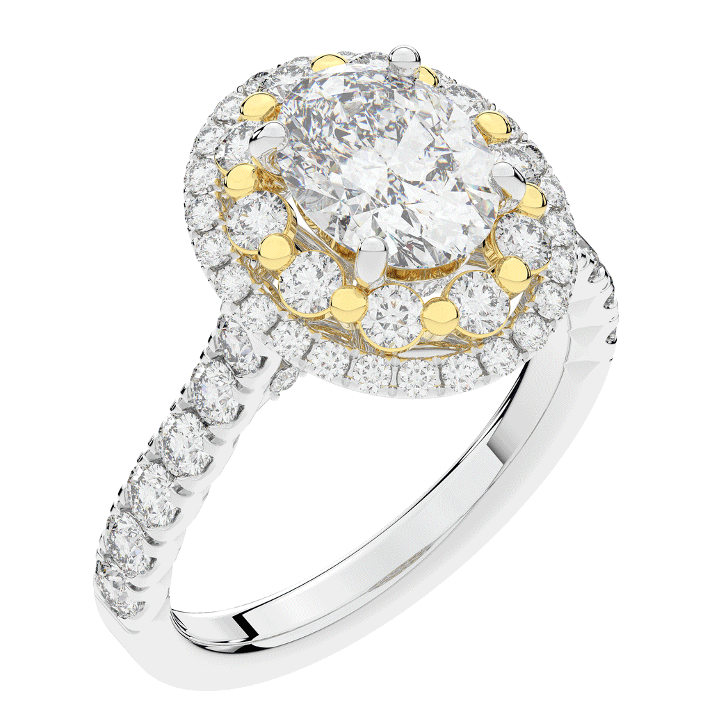 3.30CT.TW OVAL LAB DIAMOND DOUBLE HALO TWO TONE ENGAGEMENT RING