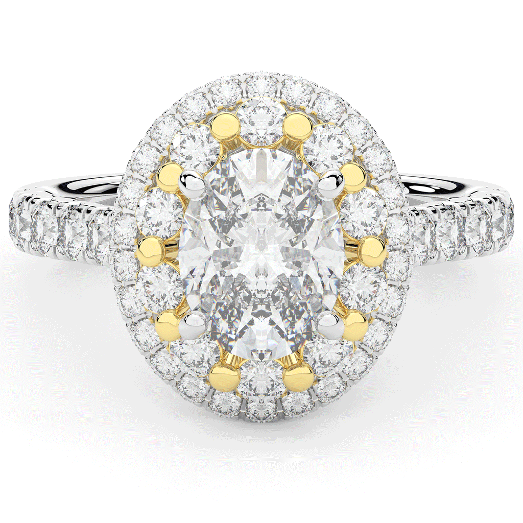 3.30CT.TW OVAL LAB DIAMOND DOUBLE HALO TWO TONE ENGAGEMENT RING