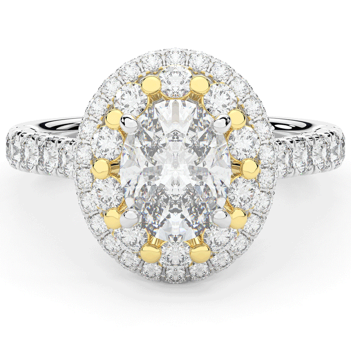 3.30CT.TW OVAL LAB DIAMOND DOUBLE HALO TWO TONE ENGAGEMENT RING