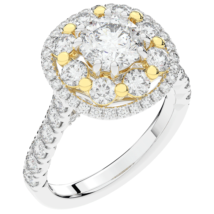 2.70CT.TW ROUND LAB DIAMOND DOUBLE HALO TWO TONE ENGAGEMENT RING