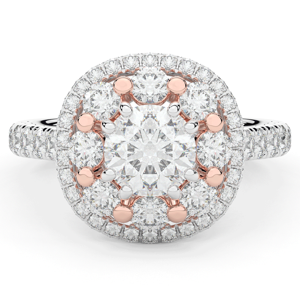 2.70CT.TW ROUND LAB DIAMOND DOUBLE HALO TWO TONE ENGAGEMENT RING