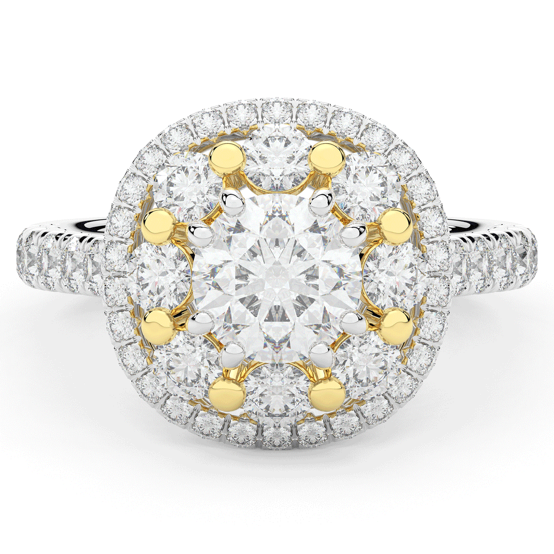 2.70CT.TW ROUND LAB DIAMOND DOUBLE HALO TWO TONE ENGAGEMENT RING