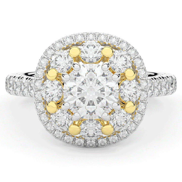 2.70CT.TW ROUND LAB DIAMOND DOUBLE HALO TWO TONE ENGAGEMENT RING