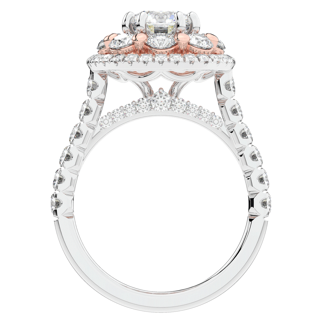 2.70CT.TW ROUND LAB DIAMOND DOUBLE HALO TWO TONE ENGAGEMENT RING