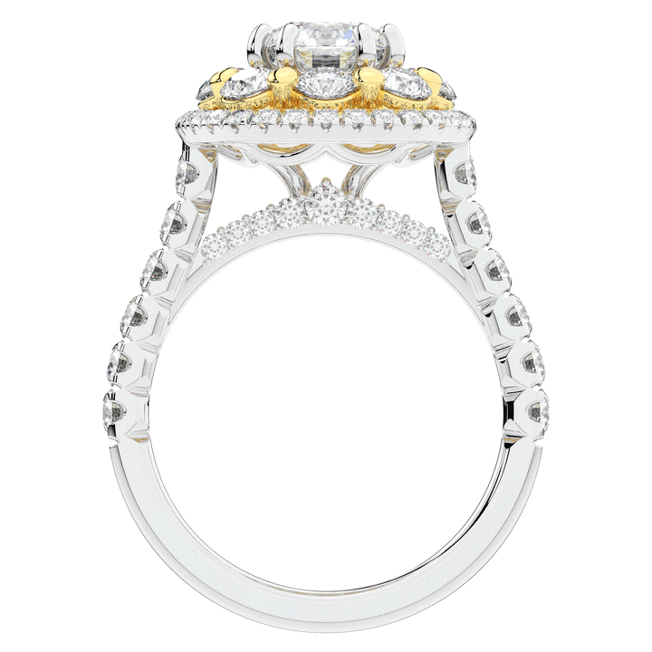 2.70CT.TW ROUND LAB DIAMOND DOUBLE HALO TWO TONE ENGAGEMENT RING