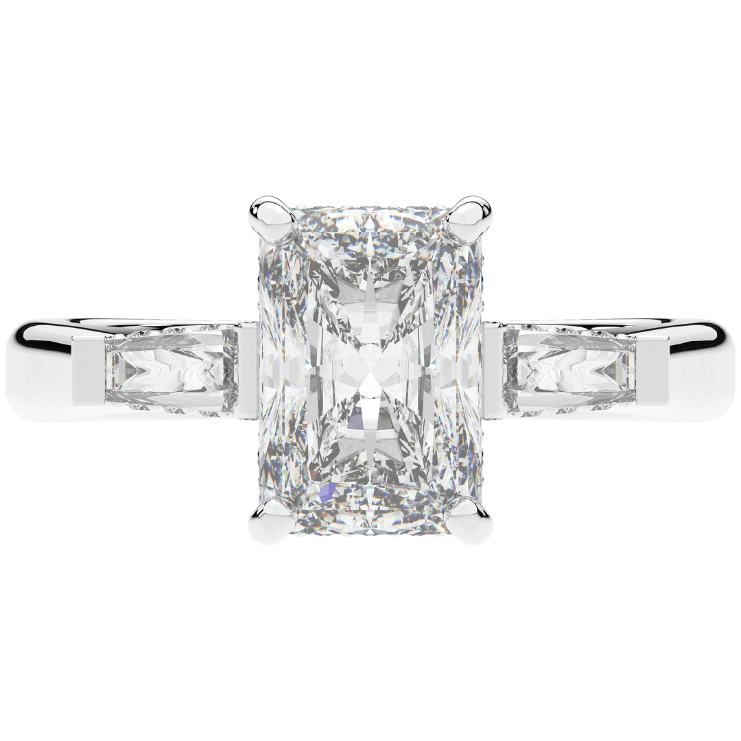 3.45CT.TW RADIANT LAB DIAMOND 3 STONE ENGAGEMENT RING