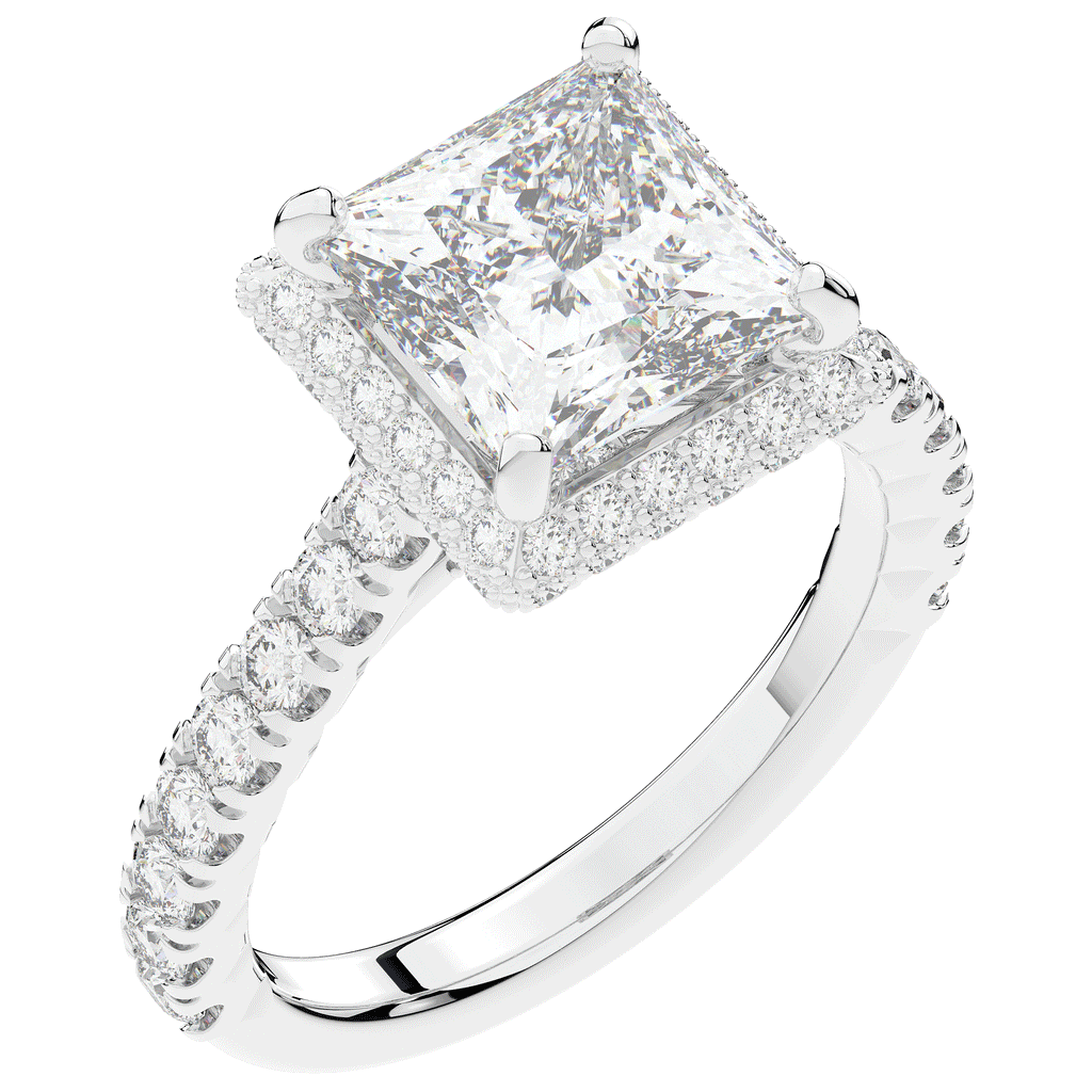 3.90CT.TW PRINCESS LAB DIAMOND HALO ENGAGEMENT RING