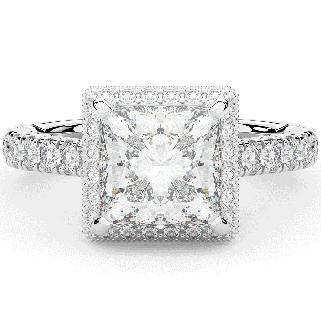 3.90CT.TW PRINCESS LAB DIAMOND HALO ENGAGEMENT RING