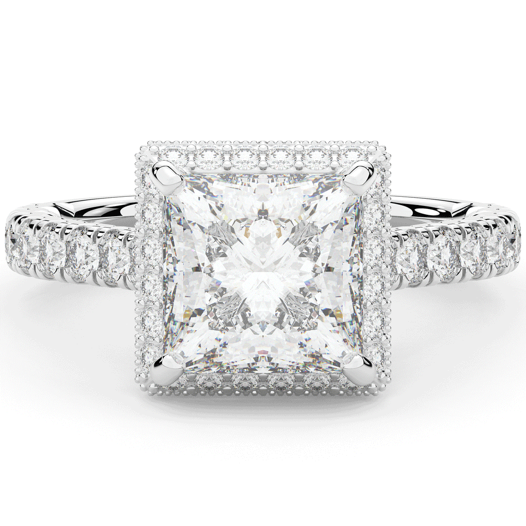 3.90CT.TW PRINCESS LAB DIAMOND HALO ENGAGEMENT RING