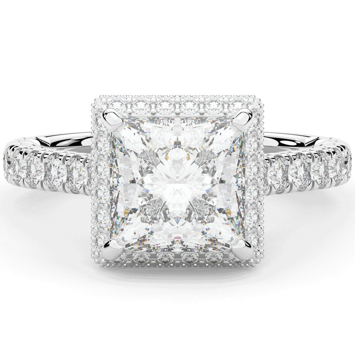 3.90CT.TW PRINCESS LAB DIAMOND HALO ENGAGEMENT RING